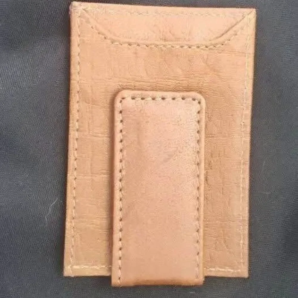 Aaron Leather Goods brown leather wallet with metal RFId blocking magnet